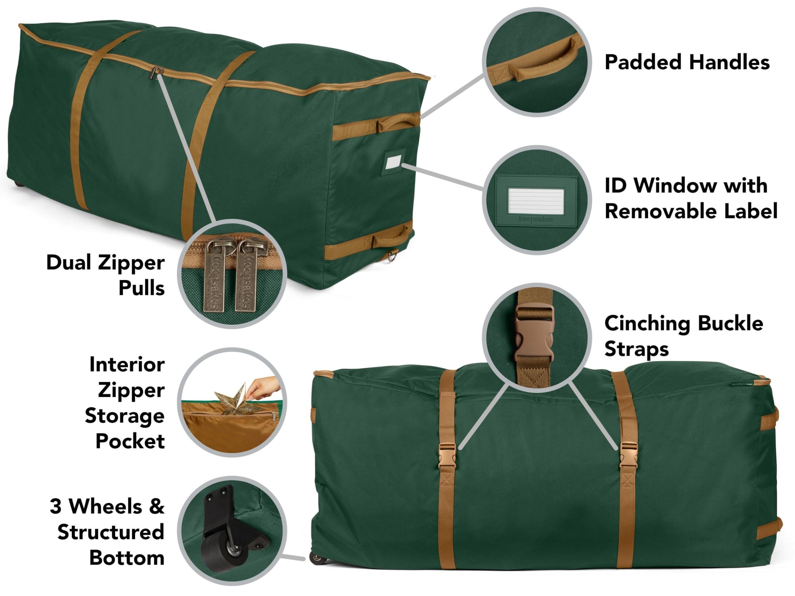 Covermates Covermates Keepsakes Christmas Tree Rolling Cinch Bag – Superior Protection, Padded Handles - Holiday Storage-Green