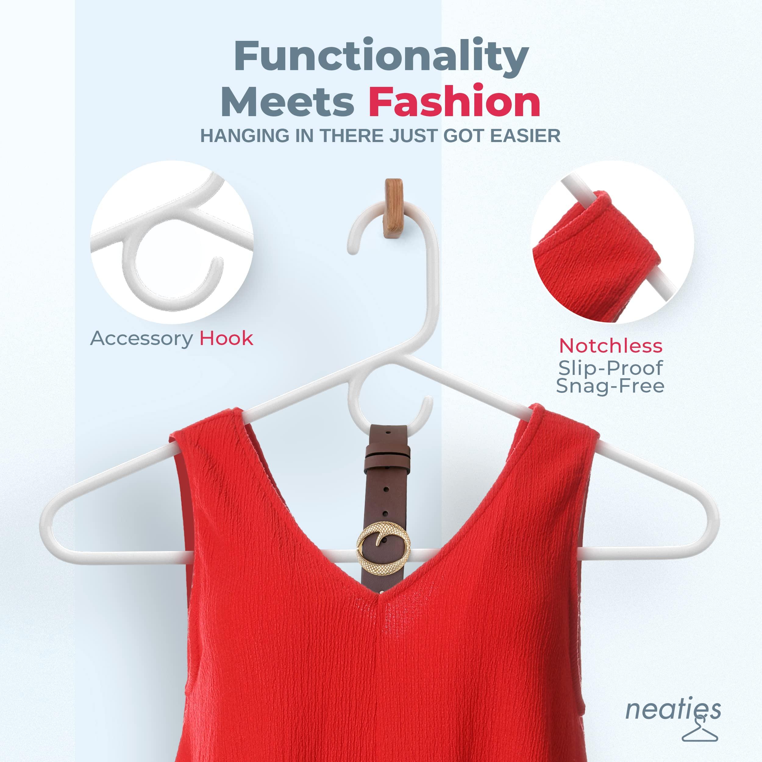 Neaties Made in USA Heavy Duty Plastic Clothes Hangers Bulk, 20 30 50 100 Pack Available, Strong Plastic Hangers, Jacket Coat Hangers, Thick Plastic Hanger for Closet and Clothing Hangars (06pk White/Peach)