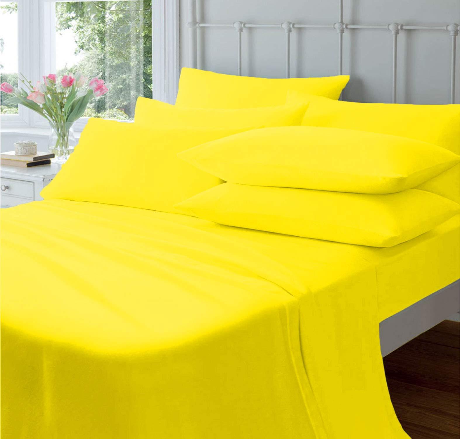 Egyptian Home Linen Solid 25\" Deep Pocket Bed Sheet Set 6 Piece Set 600TC Egyptian Cotton (Yellow, California King)