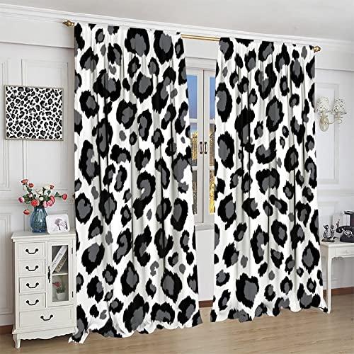 BAEKJIN Animal Skin Curtains for Kitchen Black White Leopard Print Modern Simple Geometric Art Printed Living Room Bedroom Window Drapes 42x45in