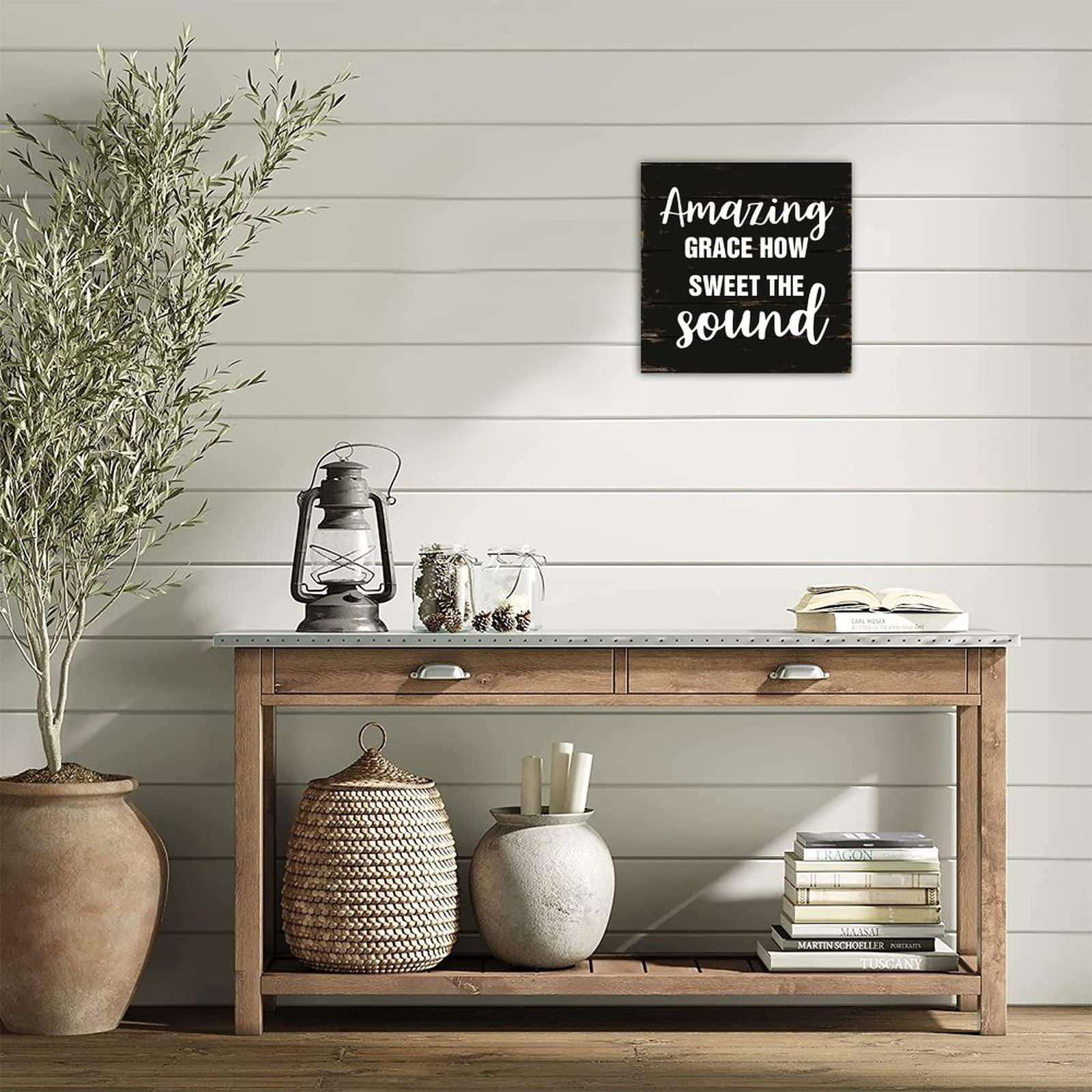 Alioyoit Wooden Pallet Sign Amazing Grace How Sweet The Sound Country Wood Welcome Sign Rustic Wood Board Wall Pediment Wall Hanging Decorations for Bedroom Porch 10 Inch