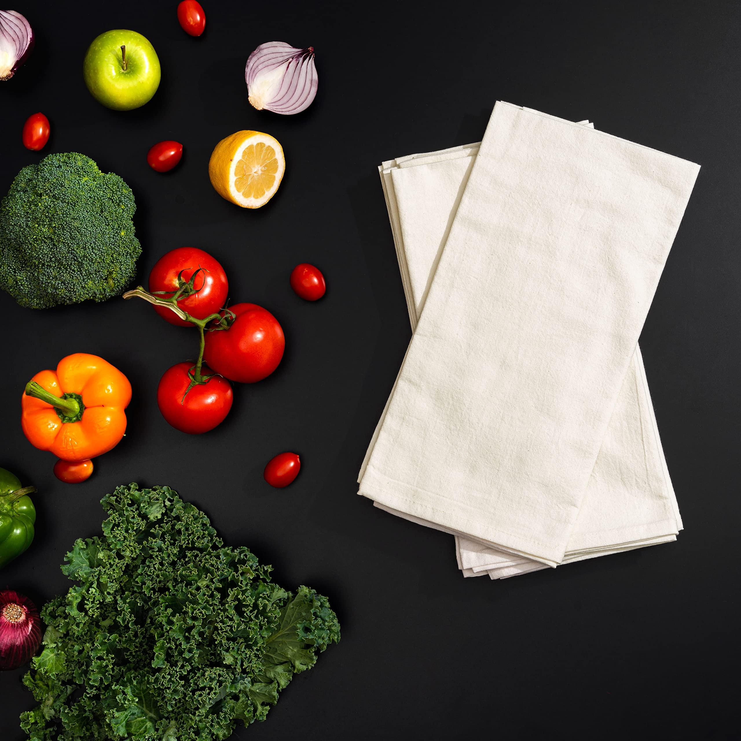 Organic Cotton Mart Organic Cotton Flour Sack Kitchen Towels - 10 Pack, Off-White Organic Cotton Tea Towels - Extra Large Flour Sack Cotton Dish Towels- Lint-Free Unbleached Kitchen Towels - 27\"x27\" (Off-White - 10 Pack)