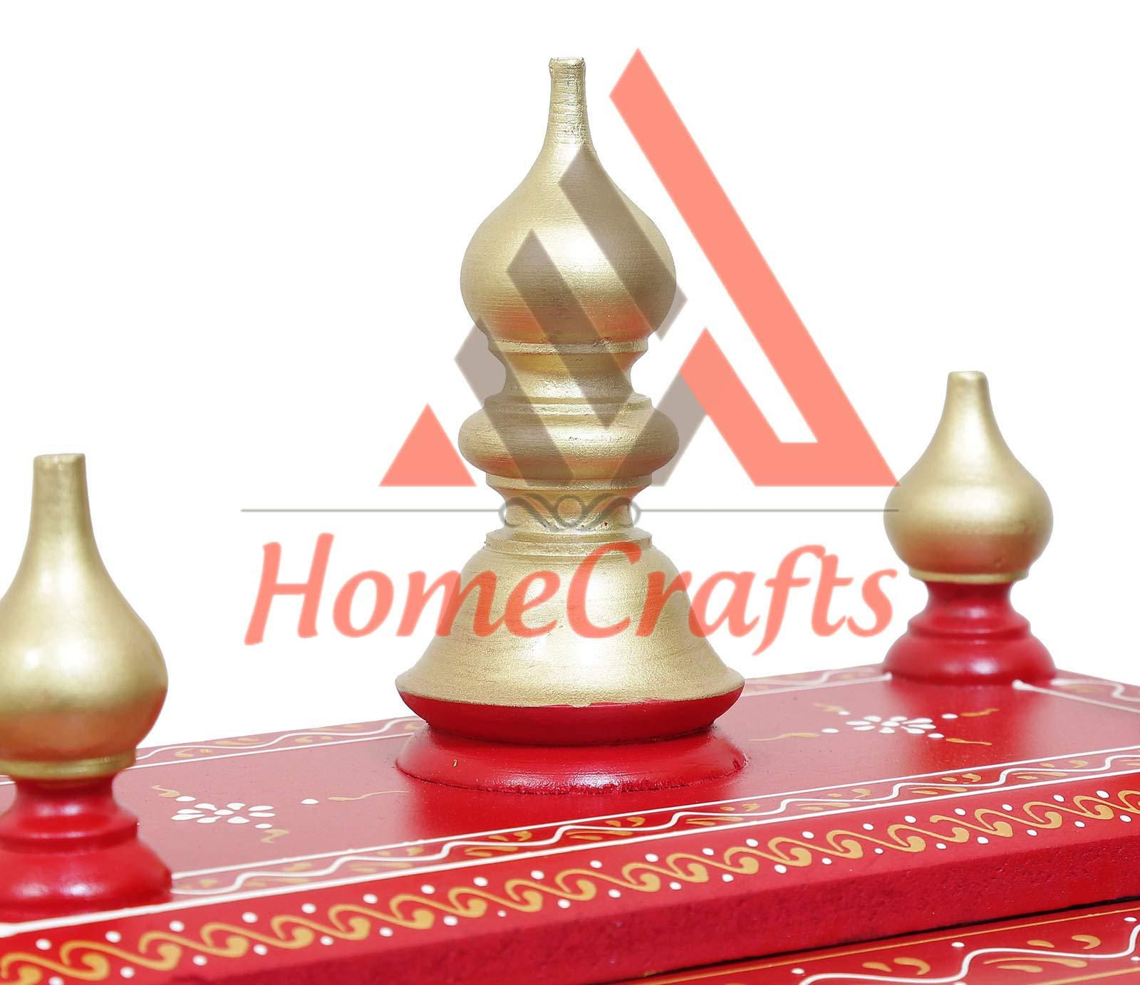 Homecrafts Handpainted Wooden Home Temple with Doors, Rajasthani Art (in Side Puja thali, Poja Books,God Pics.LED Lights nd More.
