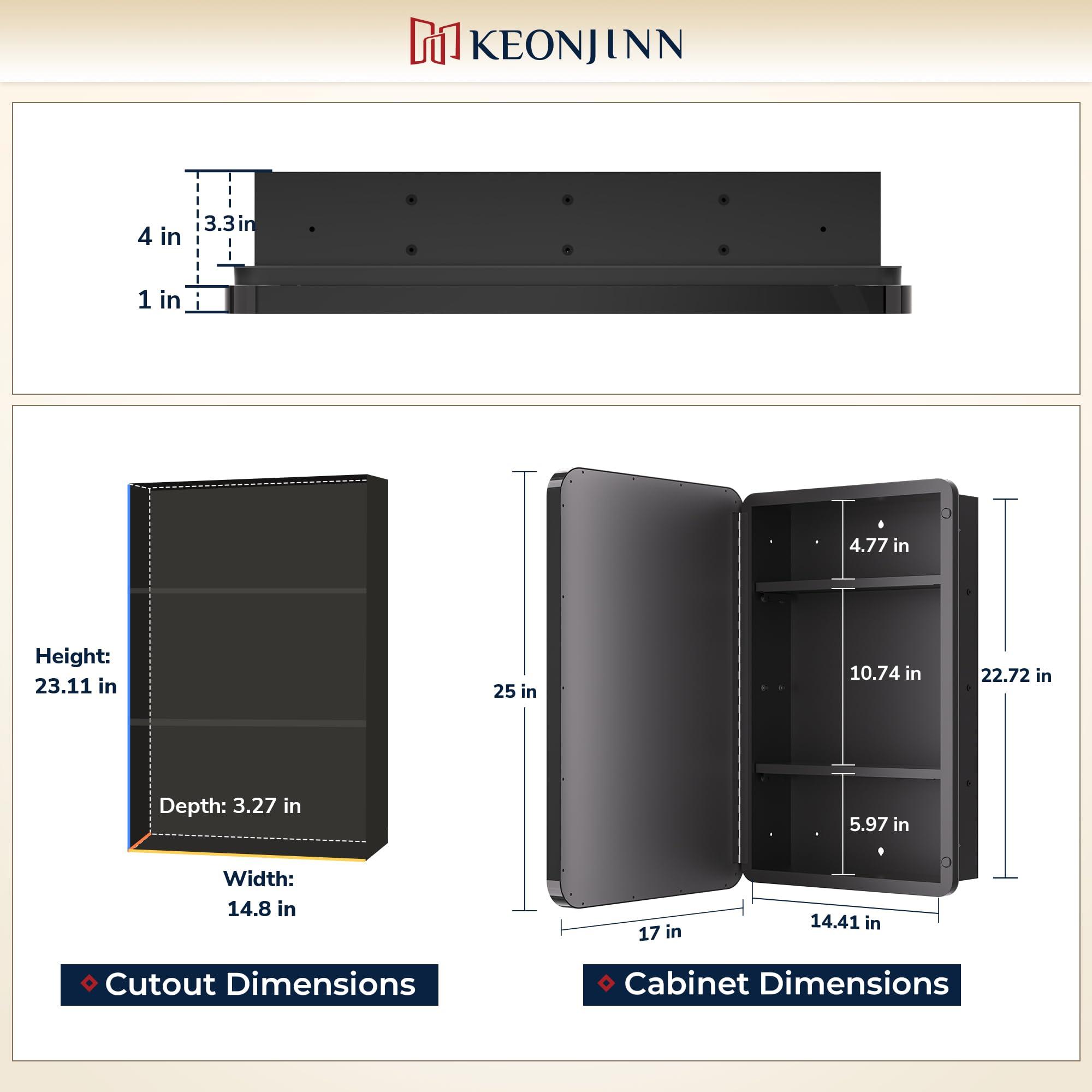 Keonjinn Keonjinn 16 x 24 Inch Brushed Nickel Medicine Cabinets for Bathroom with Mirror Stainless Steel Framed Rounded Rectangle Adjustable Shelves Modern Recessed Silver Medicine Cabinet for Bathroom Storage