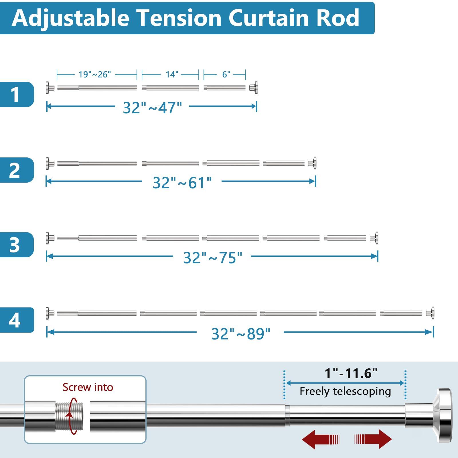 Bonpally Bonpally Shower Curtain Rod 32-75 Inches Adjustable, Non-Slip Spring Tension Shower Rod Stainless Steel for Bathroom, No Drilling, Chrome