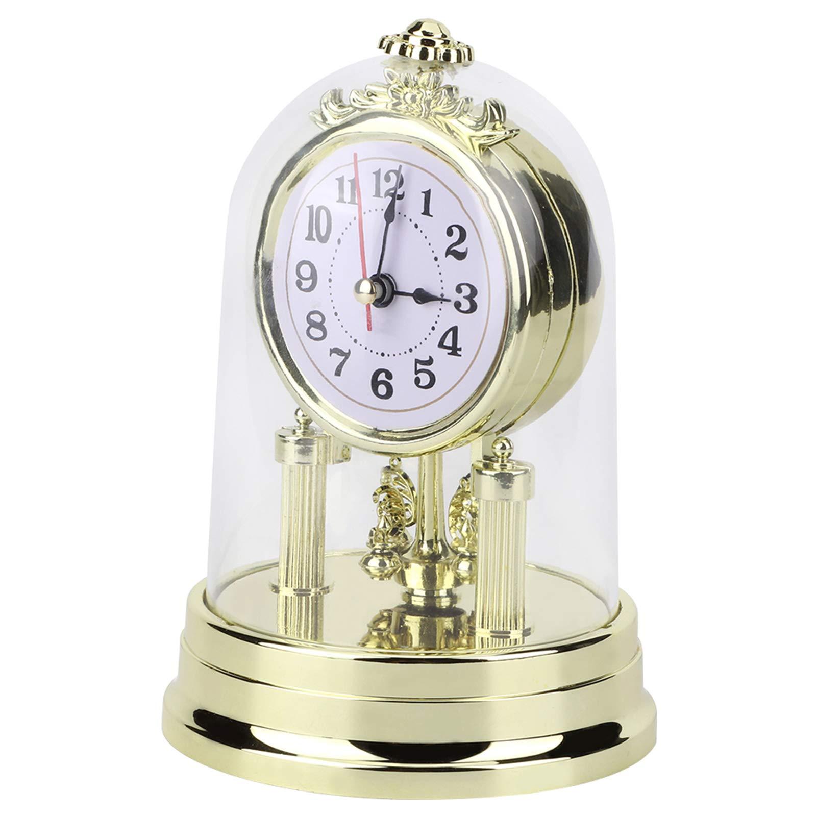Honio Honio Clock Retro Glass Desk Clock Antique Room for Mute Retro Cover Stand Retro Decorated Table Clock Sundial Clocks (Gold)