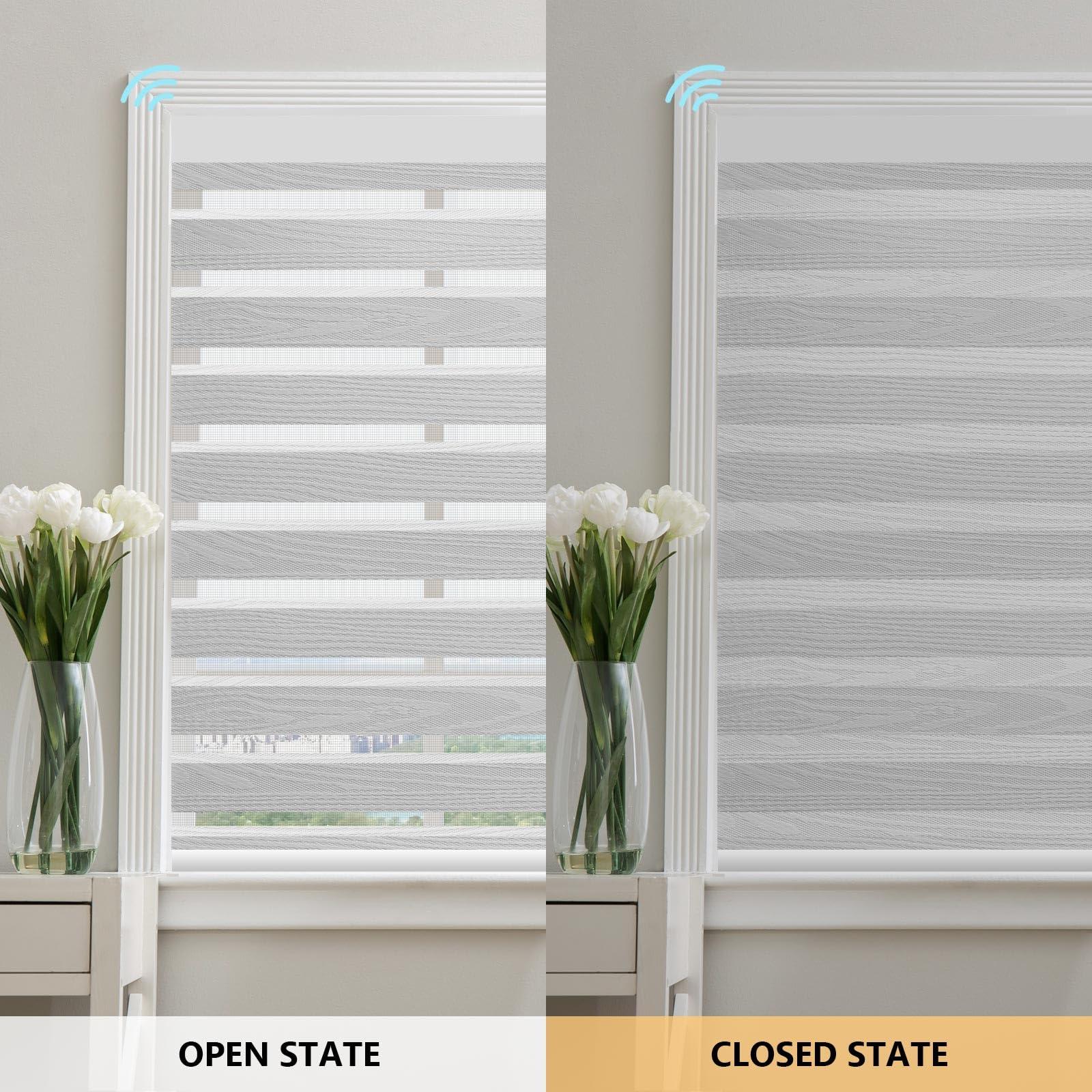 ACMEART ACMEART Horizontal Window Blinds,Motorized Zebra Blinds Shades with Control Rod,Semi-Blackout Dual Layer Automatic Smart Blinds with Remote Control for Home Office Customized Size Luxury Light Grey