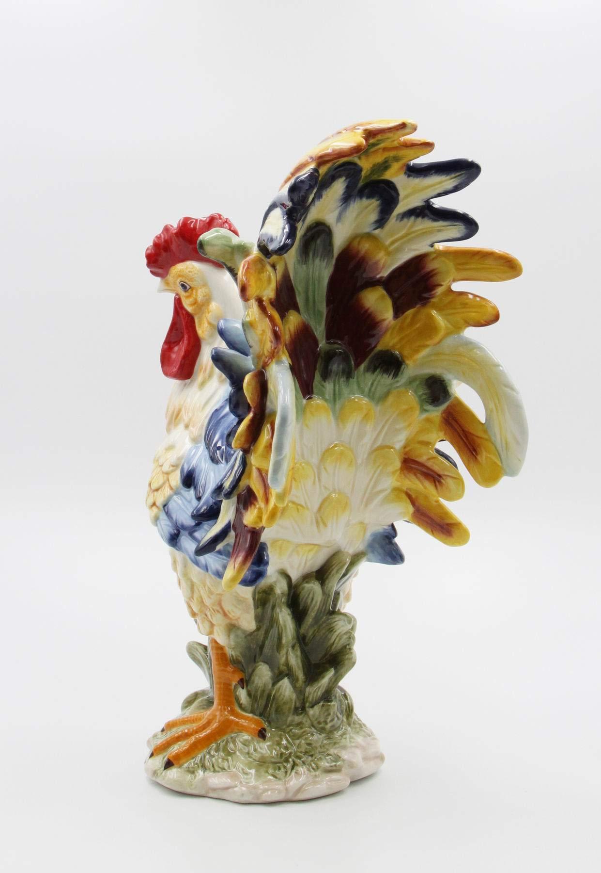 StealStreet StealStreet SS-CG-31980, 15.75 Inch Porcelain Painted Colorful Rooster Bird Figurine Statue, Blue/Orange