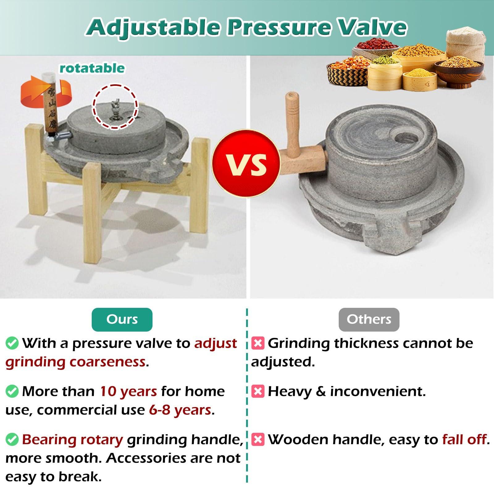 MZZKFC Natural Granite Stone Mill Grinder, Hand Wheat Nutmeg Paste Mill, Dry/Wet Bean Pulverizer Grain Grinder, Classic Stone Ornament with Wooden Frame