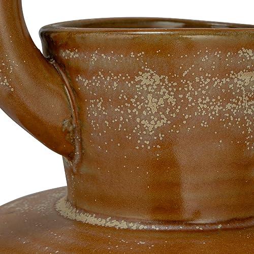 Bloomingville Bloomingville 8.5 Inches Stoneware Twisted Handle and Reactive Glaze, Brown Vase