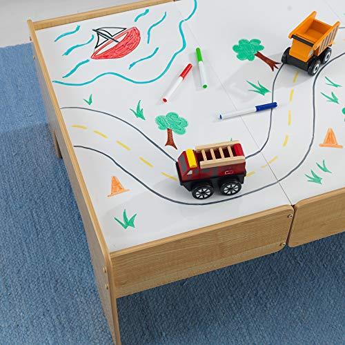KidKraft KidKraft Double-Sided Wooden Train and Activity Table with Built-In Storage Drawer, Natural ,Gift for Ages 3+