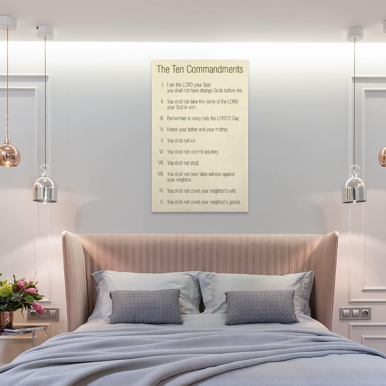 ZHJLUT Posters Ten Commandments Catholic Wall Art Prayer Scripture Wall Art Faith Quotes Poster Canvas Art Poster Picture Modern Office Family Bedroom Living Room Decorative Gift Wall Decor 16x24inch(40x6