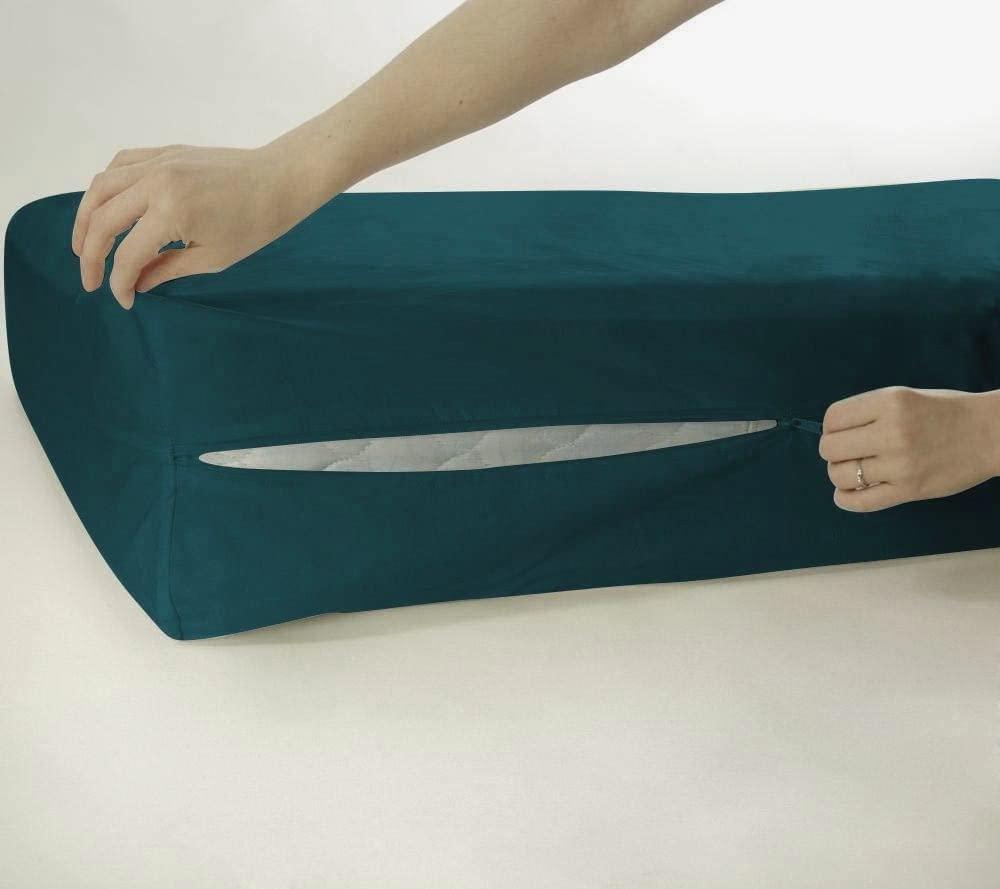 Happiest Bedding Twin Size Zipper Fitted Sheet 39 x 75 Inches Egyptian Cotton 1000 Thread Count - 14 Inches Deep Pocket - Soft Wrinkle & Fade Resistant - Teal