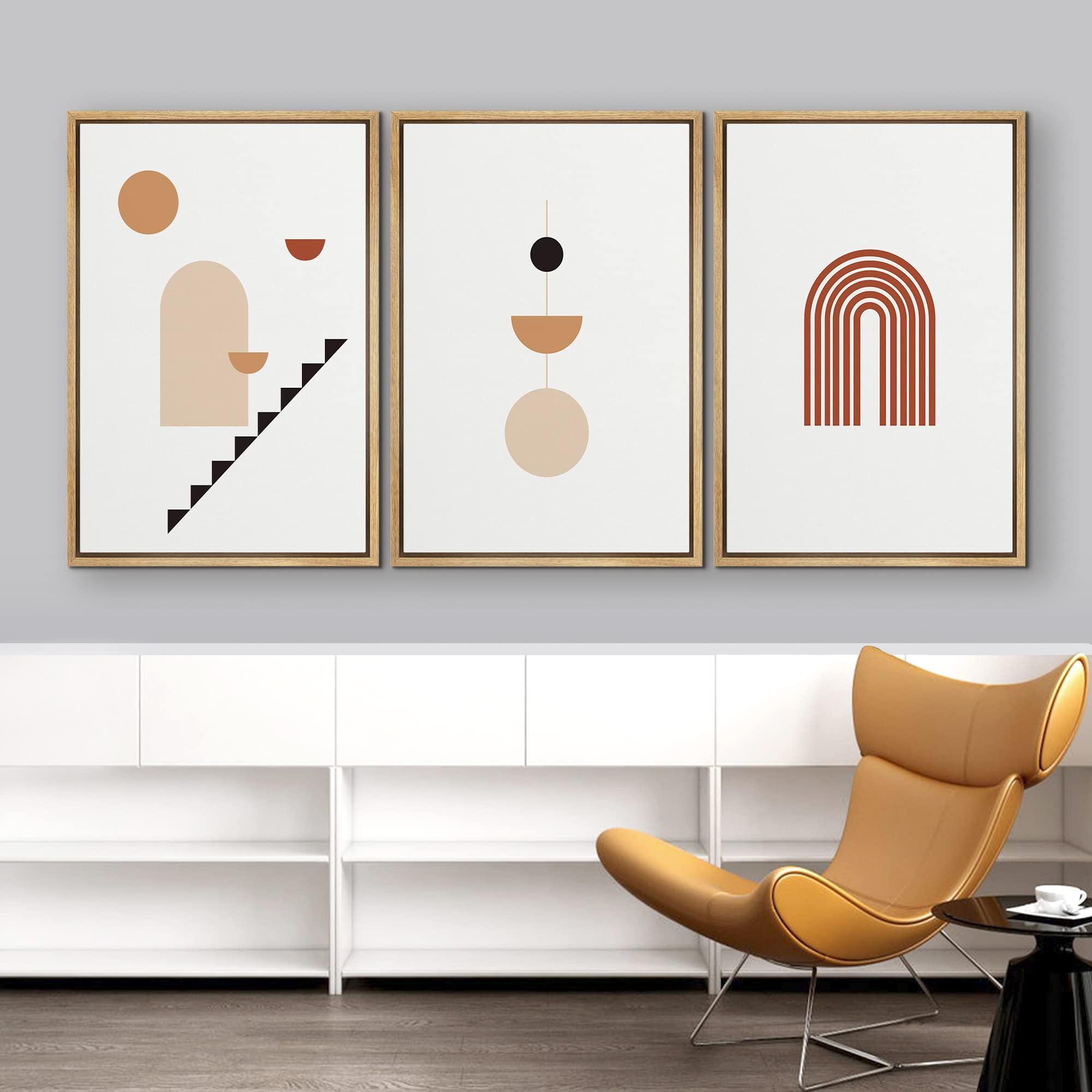 IDEA4WALL IDEA4WALL Framed Wall Art Print Set Mid-Century Negative Space Polygon Variety Abstract Patterns Digital Art Pop Art Bohemian Colorful Warm for Living Room, Bedroom, Office - 16"x24"x3 Natural