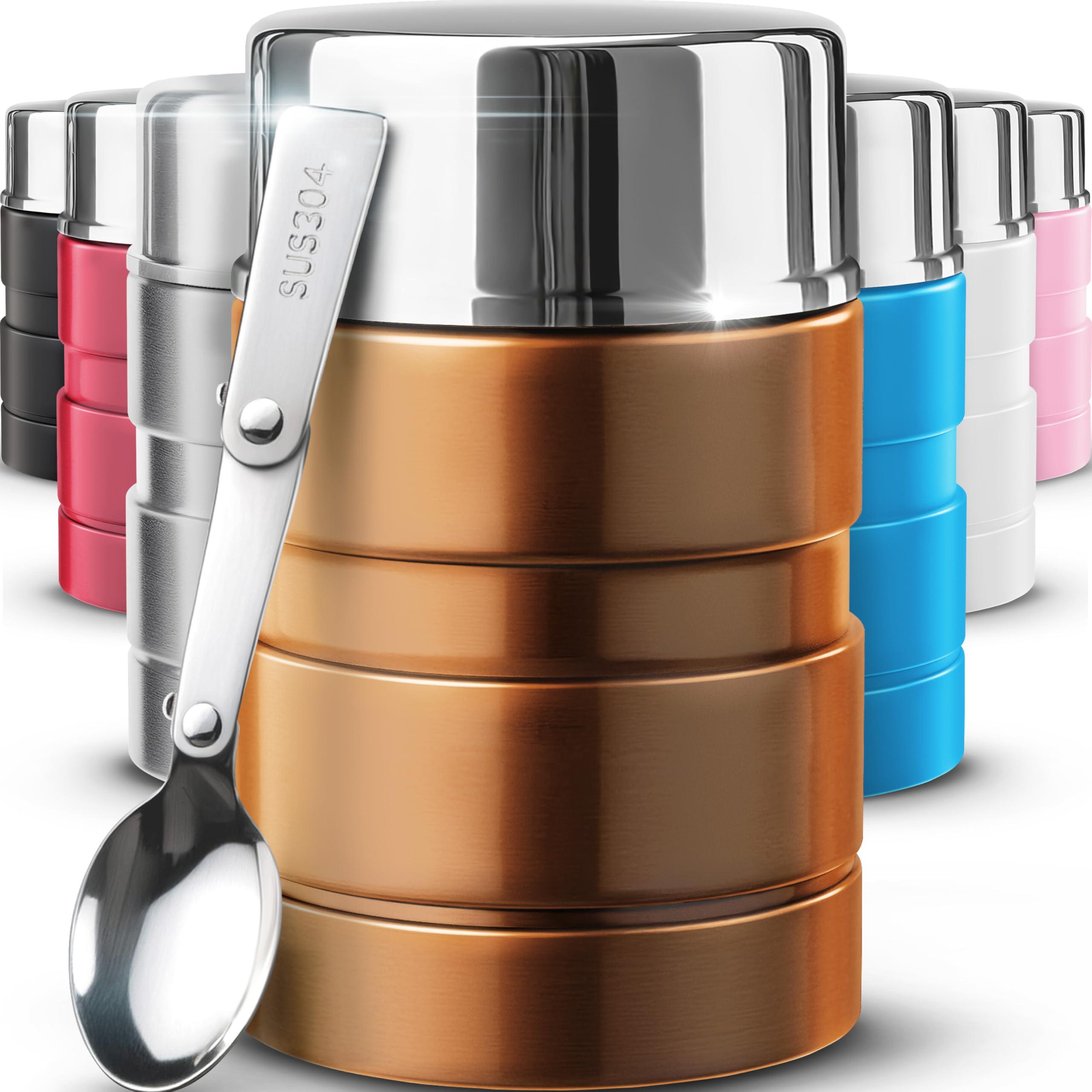 Earth&ME Earth&ME Stainless Steel Thermo For Hot Food 17OZ with Folding Spoon, Vacuum Insulated Food Container, Soup Thermo with Wide Mouth, Insulated Food Jar for Hot & Cold Food, Gold