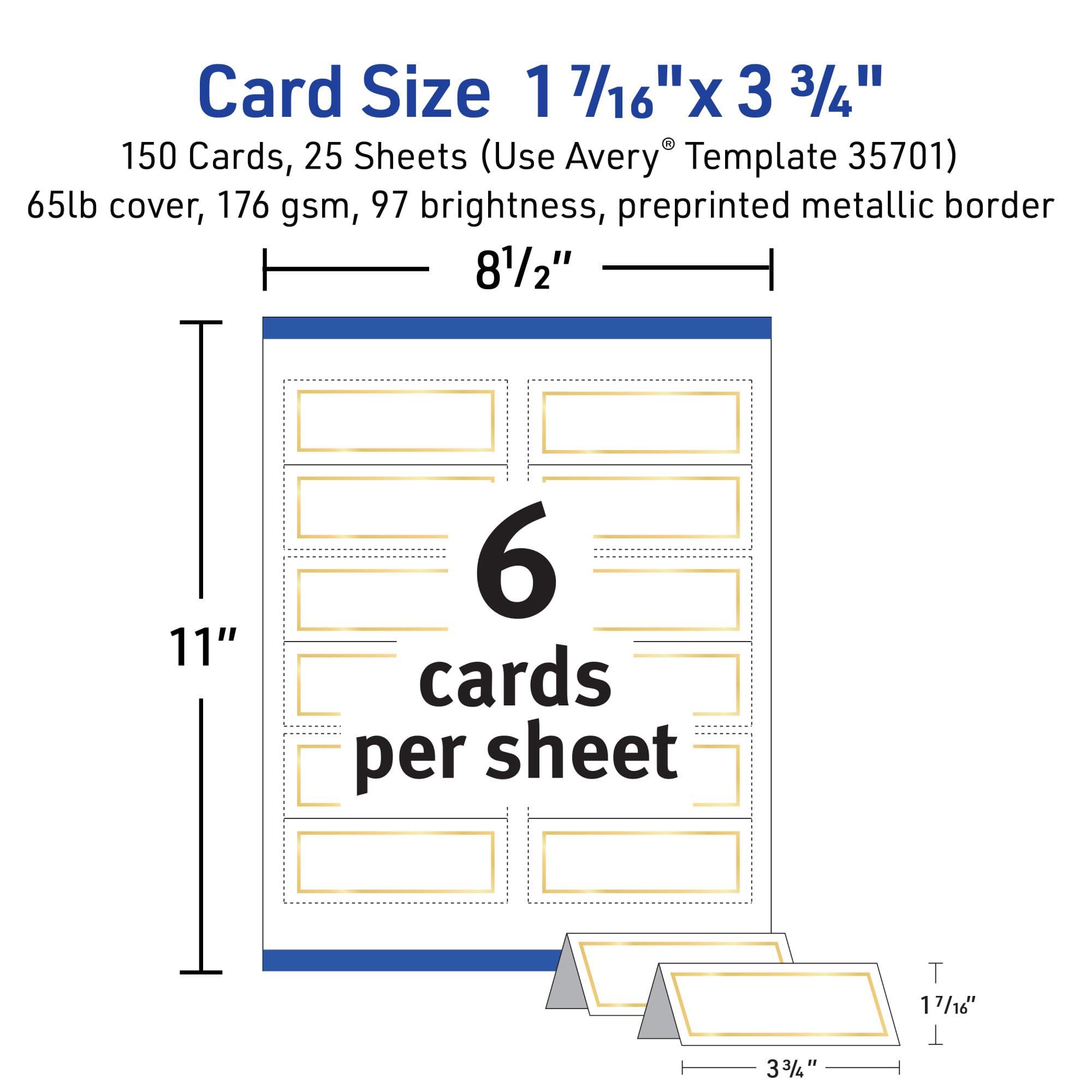 AVERY Avery Printable Place Cards with Sure Feed Technology, 1-7/16\" x 3-3/4\", White with Gold Border, 150 Blank Tent Cards for Laser or Inkjet Printers (35701)