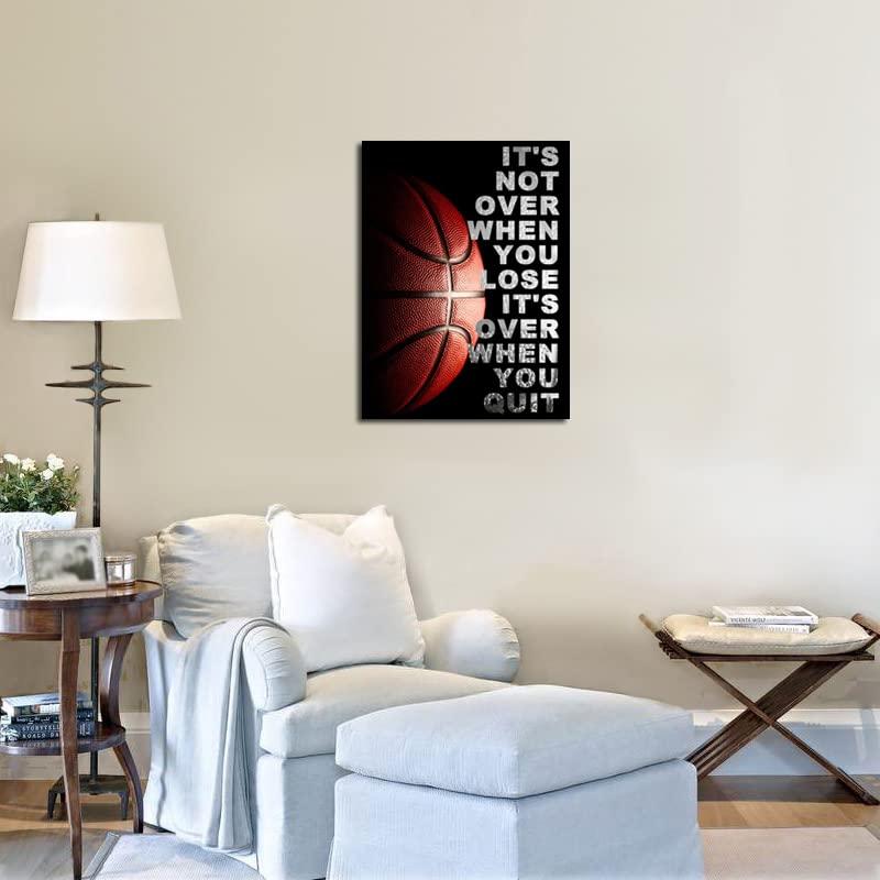 CHENOIL Basketball Quotes It\'s Not Over When You Lose It\'s Over When You Quit Inspirational Canvas Wall Art Framed for Office Kids Boys Room Home Decor- 16\"x20\" in