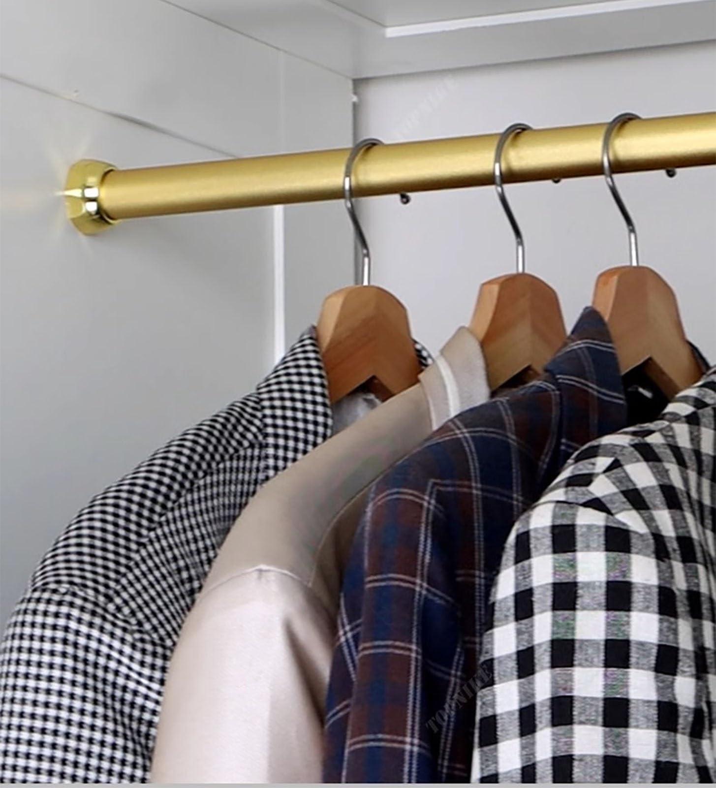 Oracra Closet Rod Champagne Gold Closet Rods and Brackets, Heavy Duty Hanging Clothes Rack, 17 18 24 29 30 32 36 48 50 Inch Removable Clothing Valet Pole Bar,(Champagne,35cm(13 3/4"))