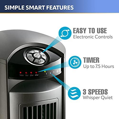 Lasko Lasko Oscillating Tower Fan, Quiet Fans with Remote, for Bedroom, Living Room, Office, Tower Fan with Remote, 3-Speed Timer, 42, Silver T42951