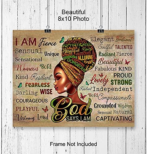 YELLOWBIRD ART & DESIGN African American Women Positive Affirmations - Black Wall Art - Religious Christian Gifts for African American Girls - Inspirational Spiritual Positive Quotes Sayings Poster Picture - God Says You Are
