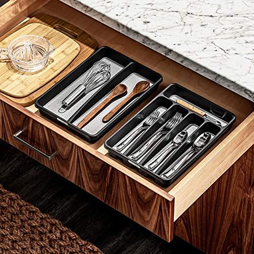 madesmart madesmart Classic Mini Silverware Tray, Soft Grip, Non-Slip Kitchen Drawer Organizer, 5 Compartments, Multi-Purpose Home Organization, BPA Free, Granite