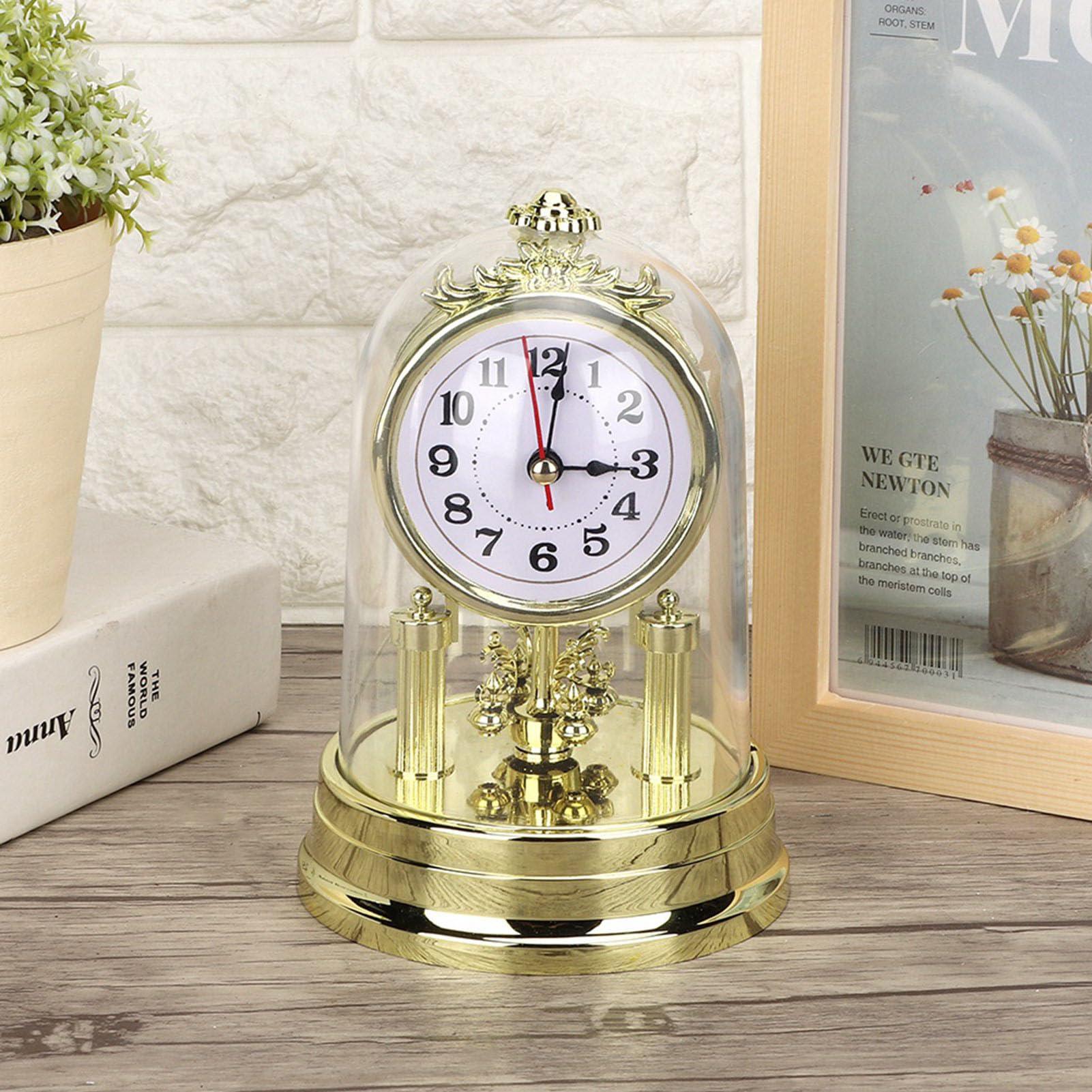 Honio Honio Clock Retro Glass Desk Clock Antique Room for Mute Retro Cover Stand Retro Decorated Table Clock Sundial Clocks (Gold)