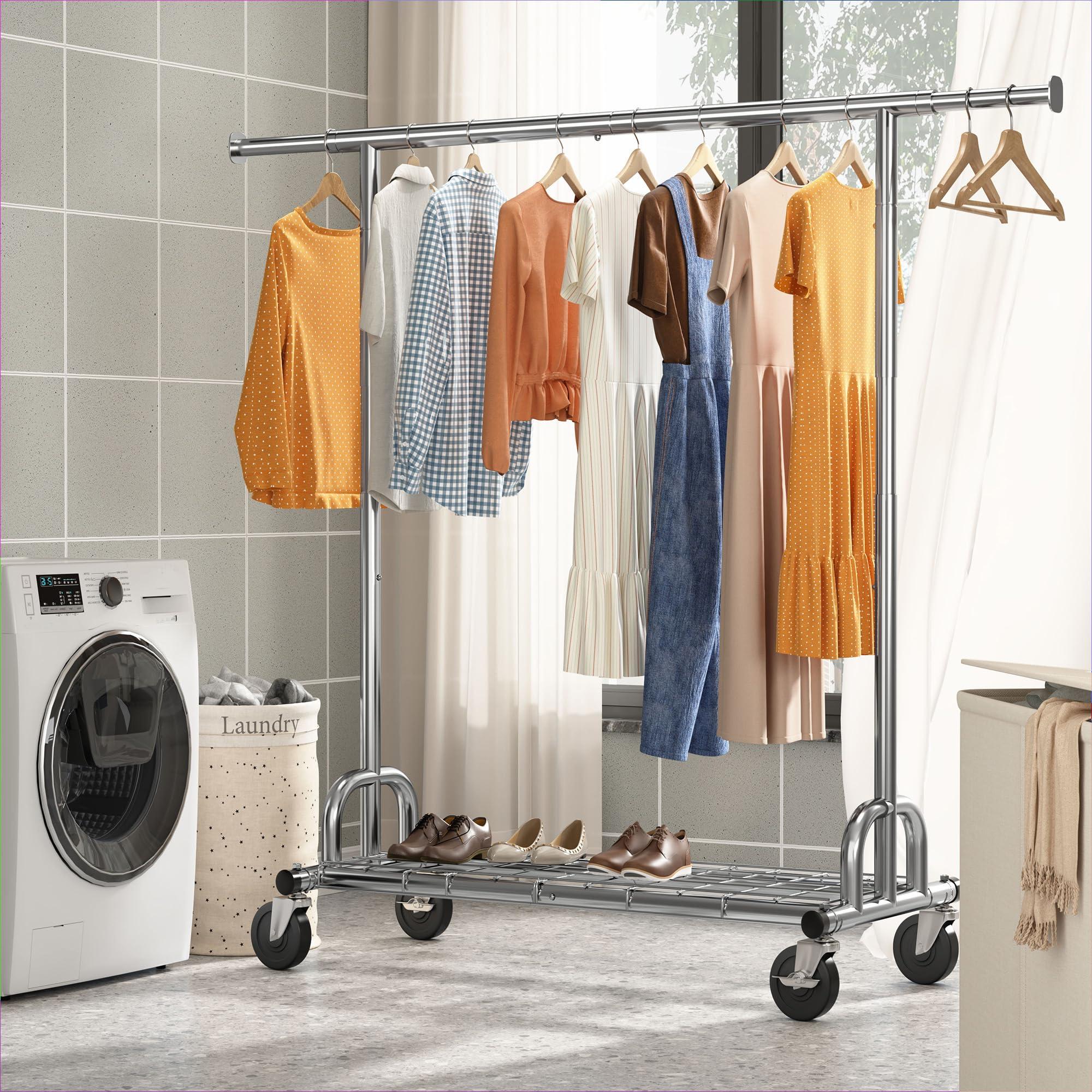 Raybee Raybee Heavy Duty Clothes Rack, Clothing Rack Load 485 LBS, Metal Garment Rack, Rolling Clothes Racks for Hanging Clothes, Portable Clothes Rack with Sturdy Wheels