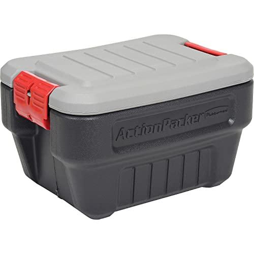 Rubbermaid Rubbermaid ActionPacker 8 Gal Lockable Storage Box Pack of 4, Outdoor, Industrial, Rugged, Grey and Black