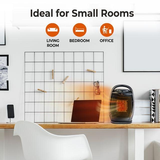 Comfort Zone Comfort Zone Space Heaters for Indoor Use, Portable Bedroom Heater, 70 Degree Oscillation, Thermostat, Small Room Heater, Fast Heating, Quiet Fan Forced Ceramic Heater, 1500W. 200 Sq. Ft., Black
