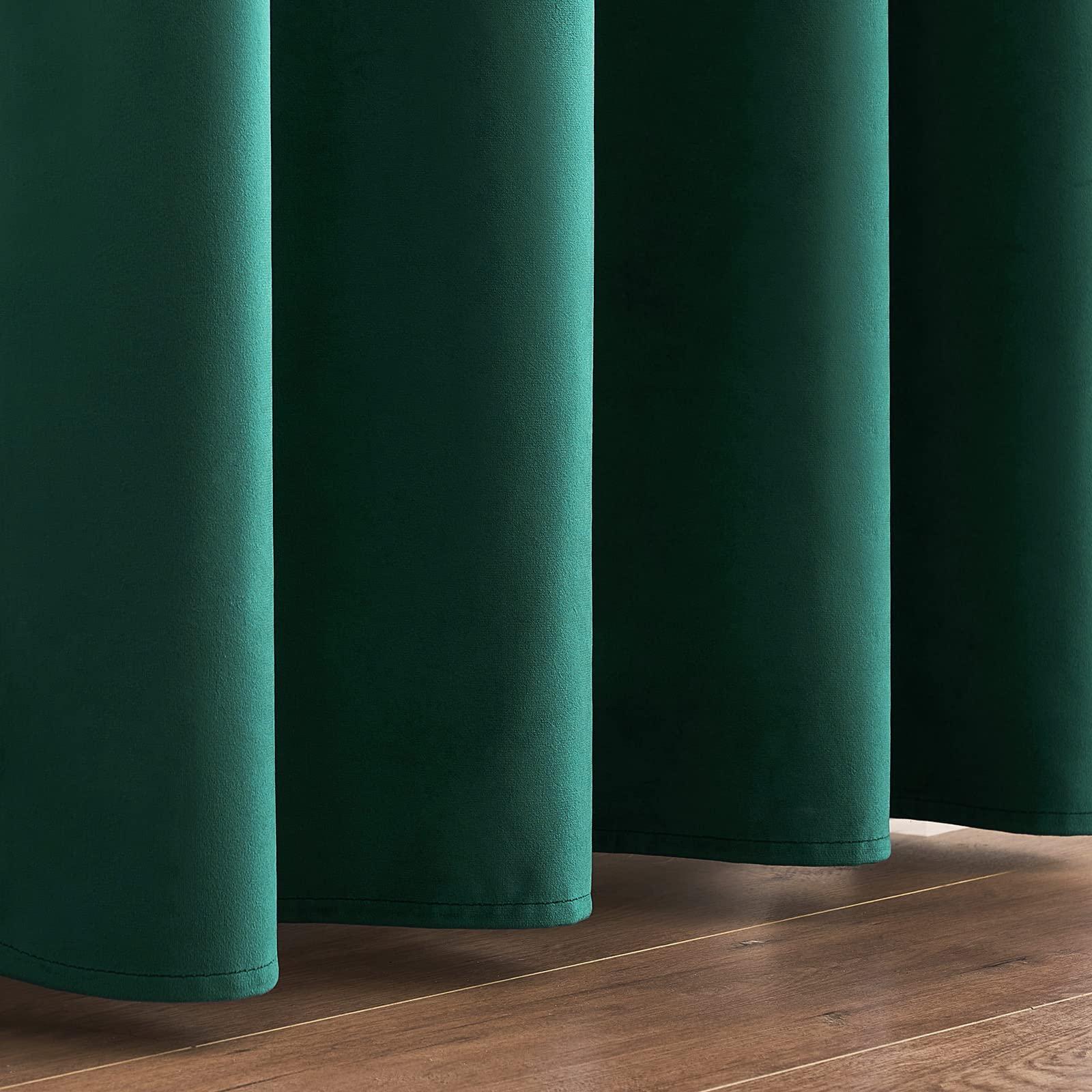 ANRODUO ANRODUO Dark Green Velvet Curtains 84 Inches Long Blackout Thermal Insulated Soundproof Curtain Privacy Room Darkening Curtains Grommet Window Drapes for Bedroom Living Room Set of 2