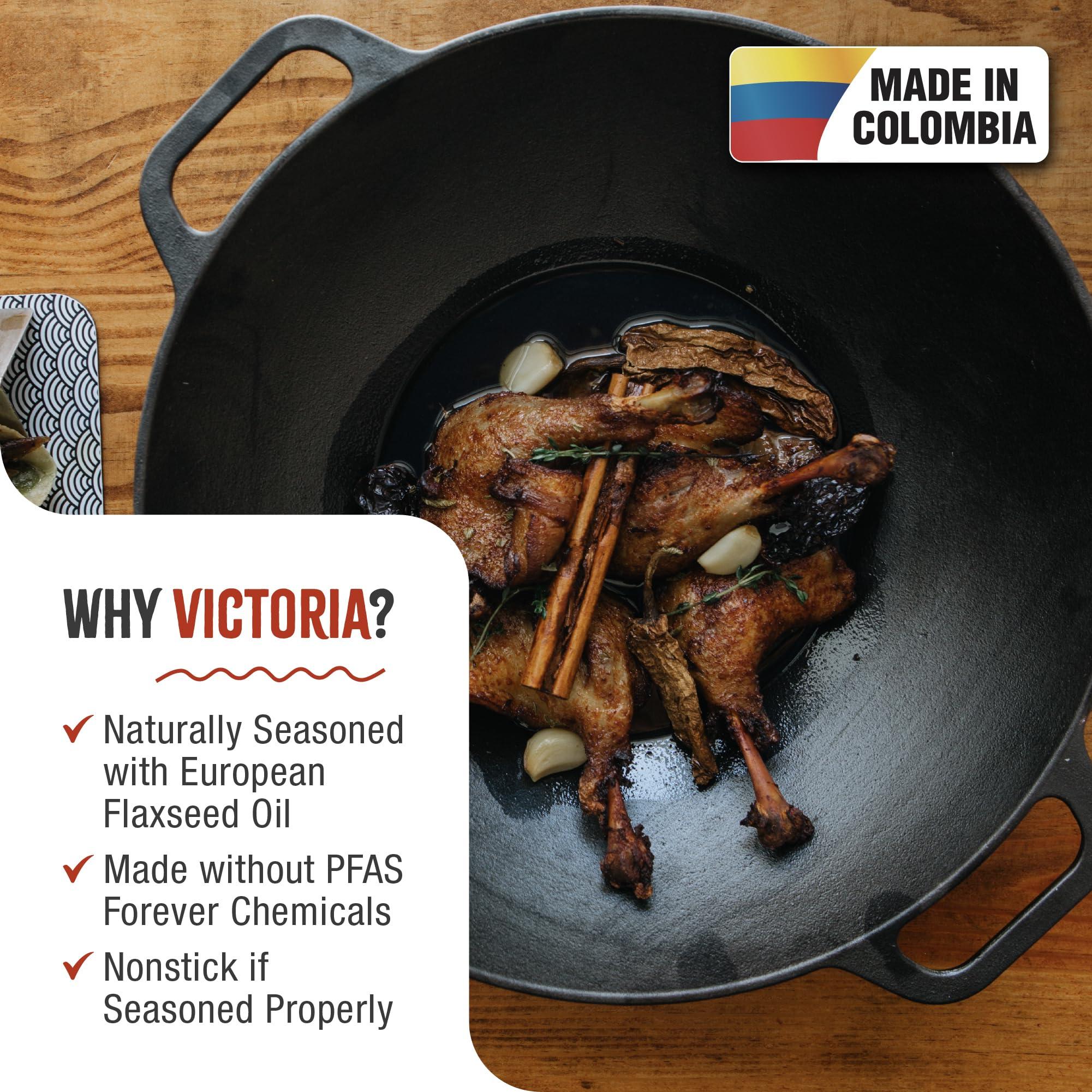 Victoria Victoria Cast Iron Wok with Loop Handles, Made in Colombia, 14 Inches