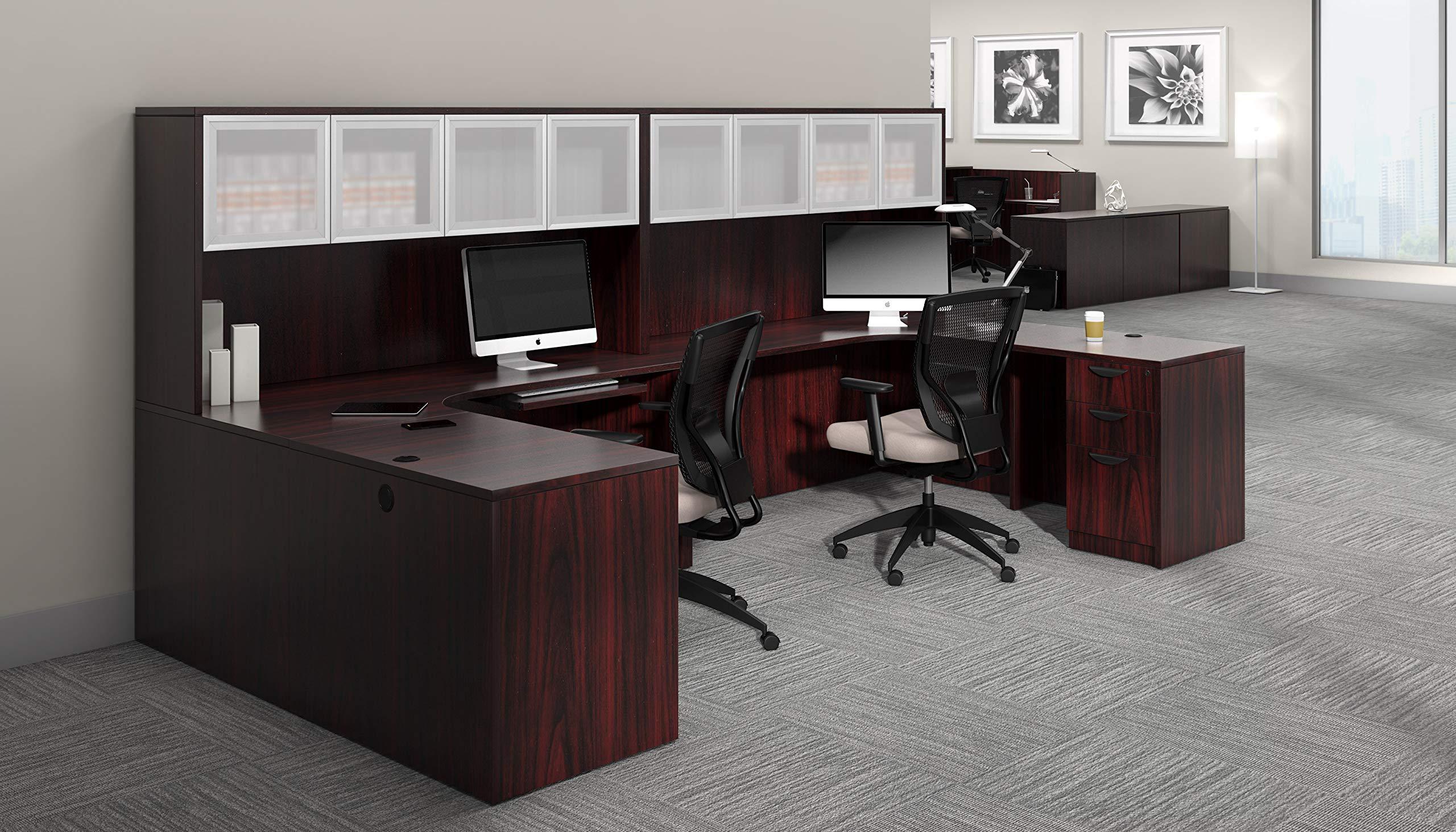 G GOF GOF Double 4 Person Separate Workstation Cubicle (11'D x 12'W-W) / Office Partition, Room Divider (Desk Only, Mahogany)