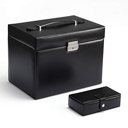 Kendal Black Leather Jewelry Box Travel Case and Lock