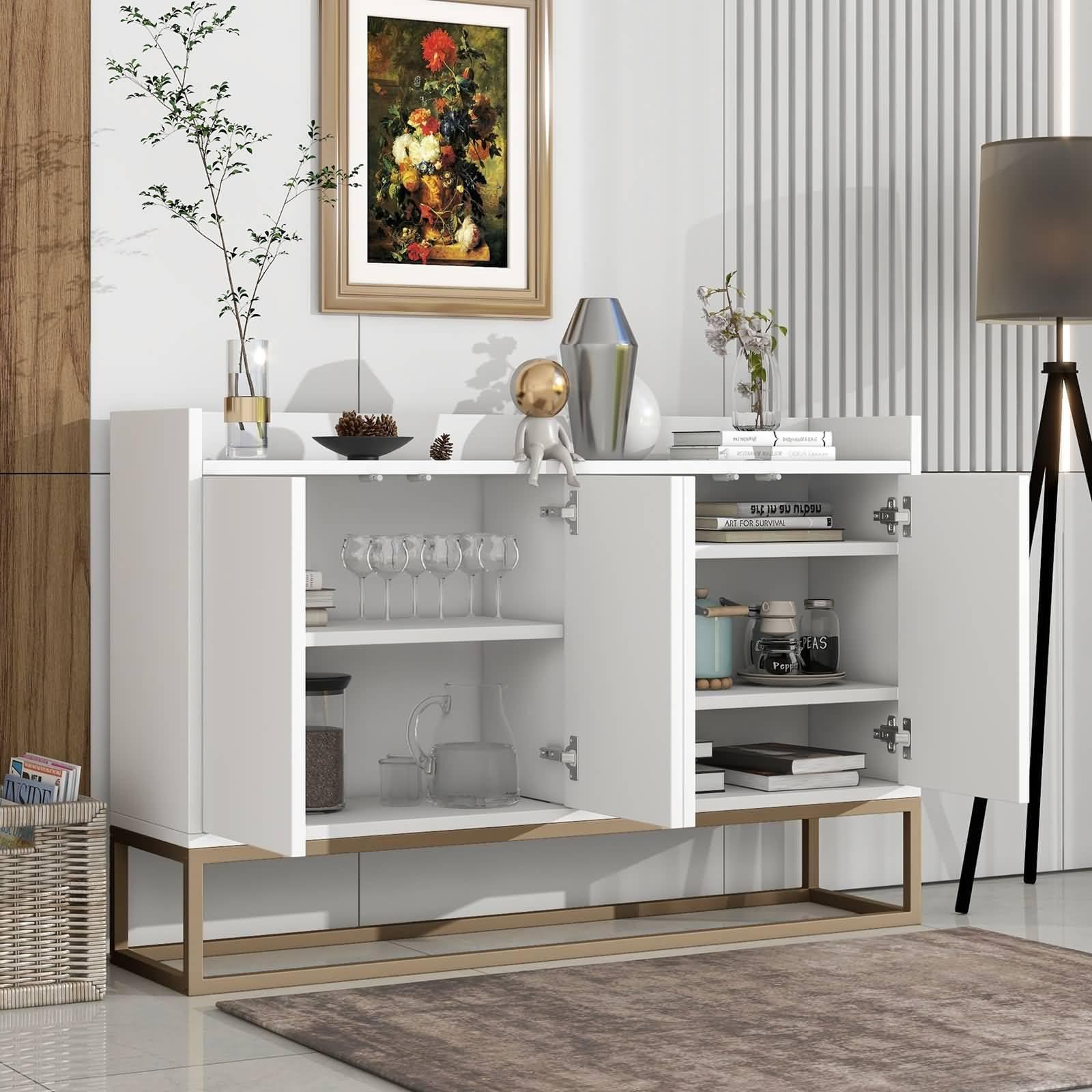 Mesnt Sideboard Table, Modern Sideboard Elegant Buffet Cabinet with Large Storage Space for Dining Room, Entryway (White)