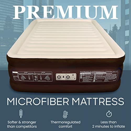 Englander Englander Queen Air Mattress with Built in Pump Raised - Double High, 600 LB Weight Capacity - Luxury Size Camping Mattress - Blow Up Floor Bed for Home - Microfiber, Waterproof Airbed with Patch Kit
