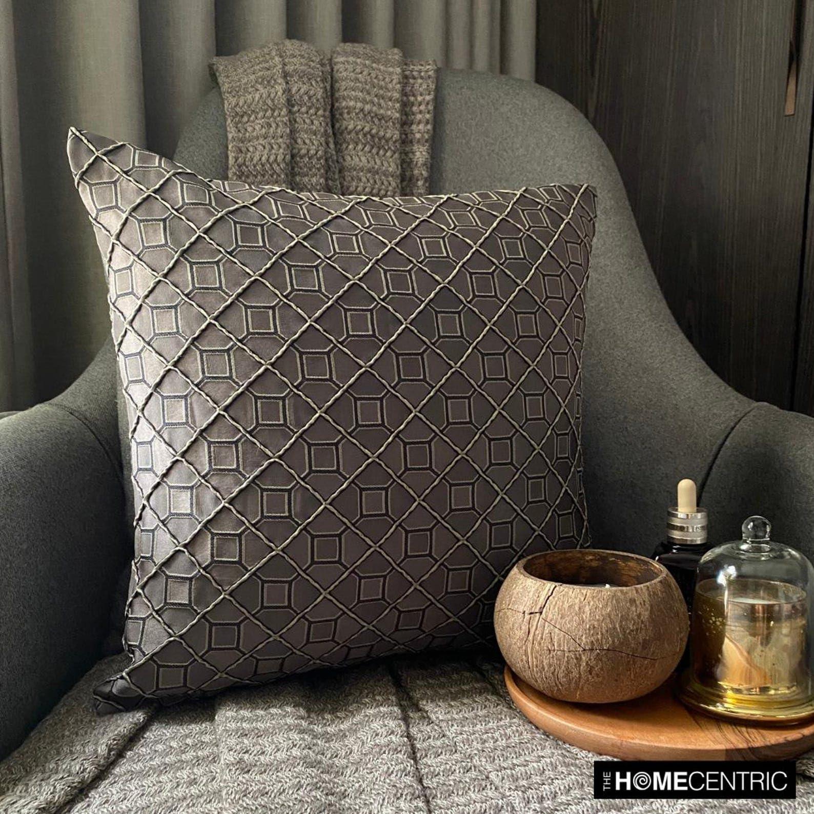 The HomeCentric The HomeCentric Decorative Throw Pillow Cover Brown 26\"x26\" (65x65 cm) Jacquard Textuured Cushion Covers for Sofa Chouch, Hotels, Living, Bed Room, Geometric Modern Style - Nexus