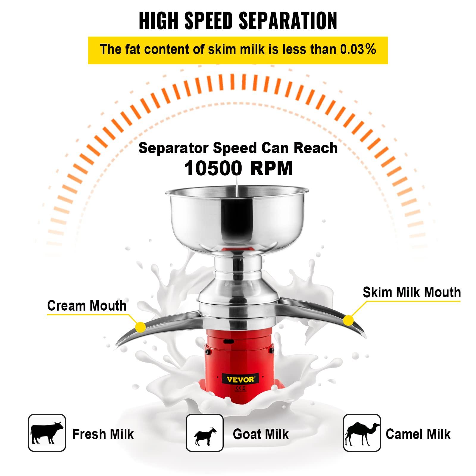 VEVOR VEVOR Milk Cream Separator, 100L/h Output Cream Centrifugal Separator, 304 Stainless Steel Milk Skimmer with 5L Bowl Capacity, 10500RPM Rotating Speed Cream Separator, Perfect for Dairy Farm Family
