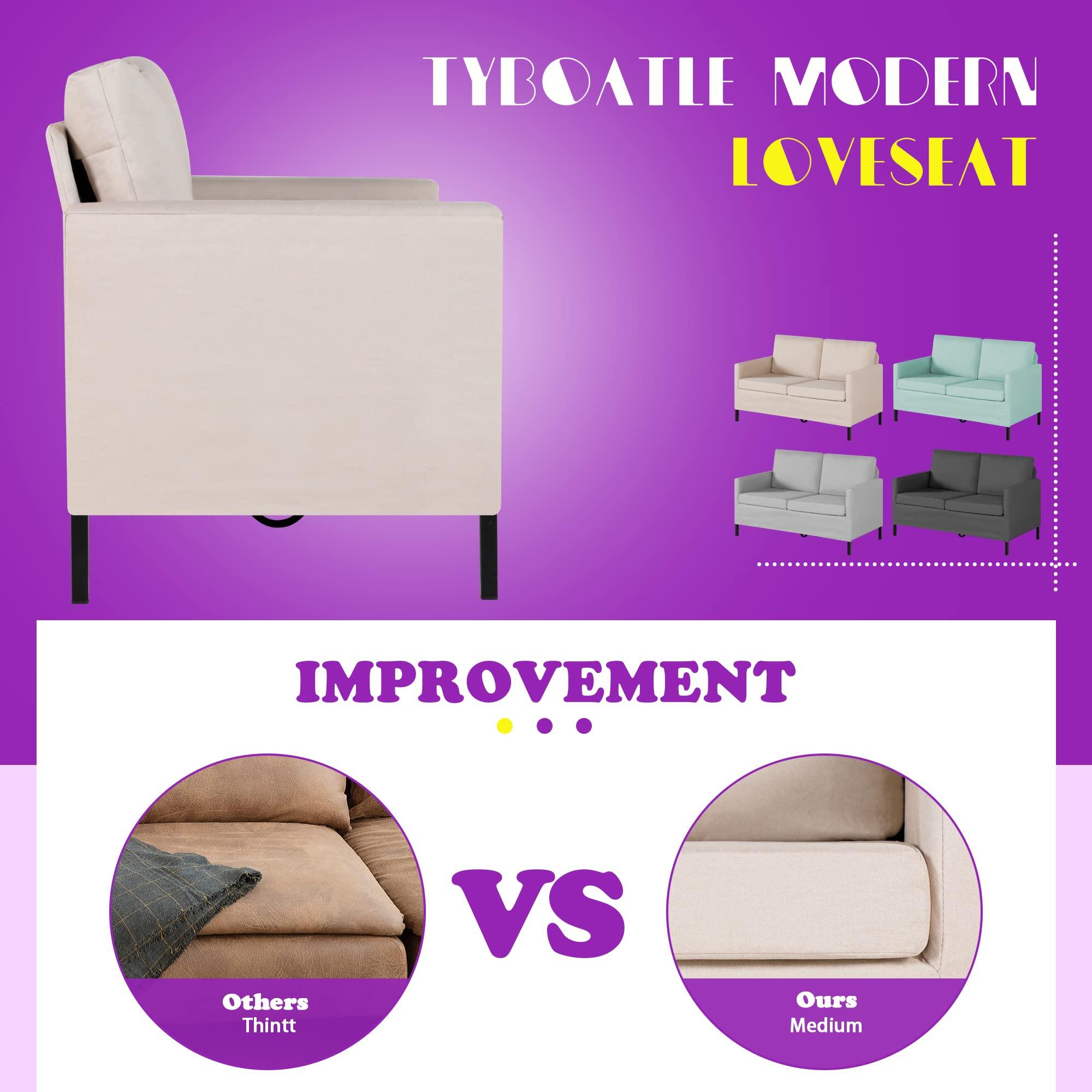 TYBOATLE TYBOATLE Fabric Modern Small Loveseat Sofa Couch for Living Room, 51 Inch Upholstered 2-Seater Love Seats w/Iron Legs for Compact Small Space, Apartment, Bedroom, Dorm, Office (Beige)