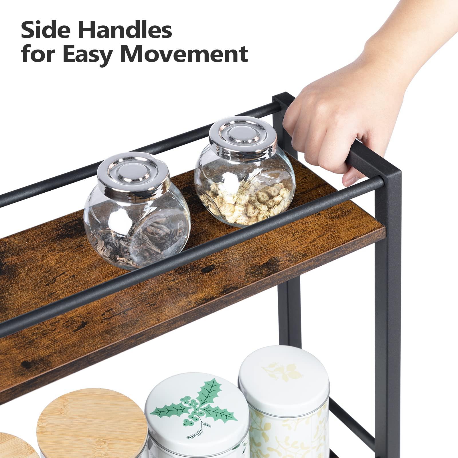 MAHANCRIS MAHANCRIS Slim Rolling Cart, Mobile Kitchen Cart on Wheels, Narrow Storage Cart for Small Space, Wooden Service Cart, for Bathroom, Laundry, Living Room, Rustic Brown RCHR1501Z