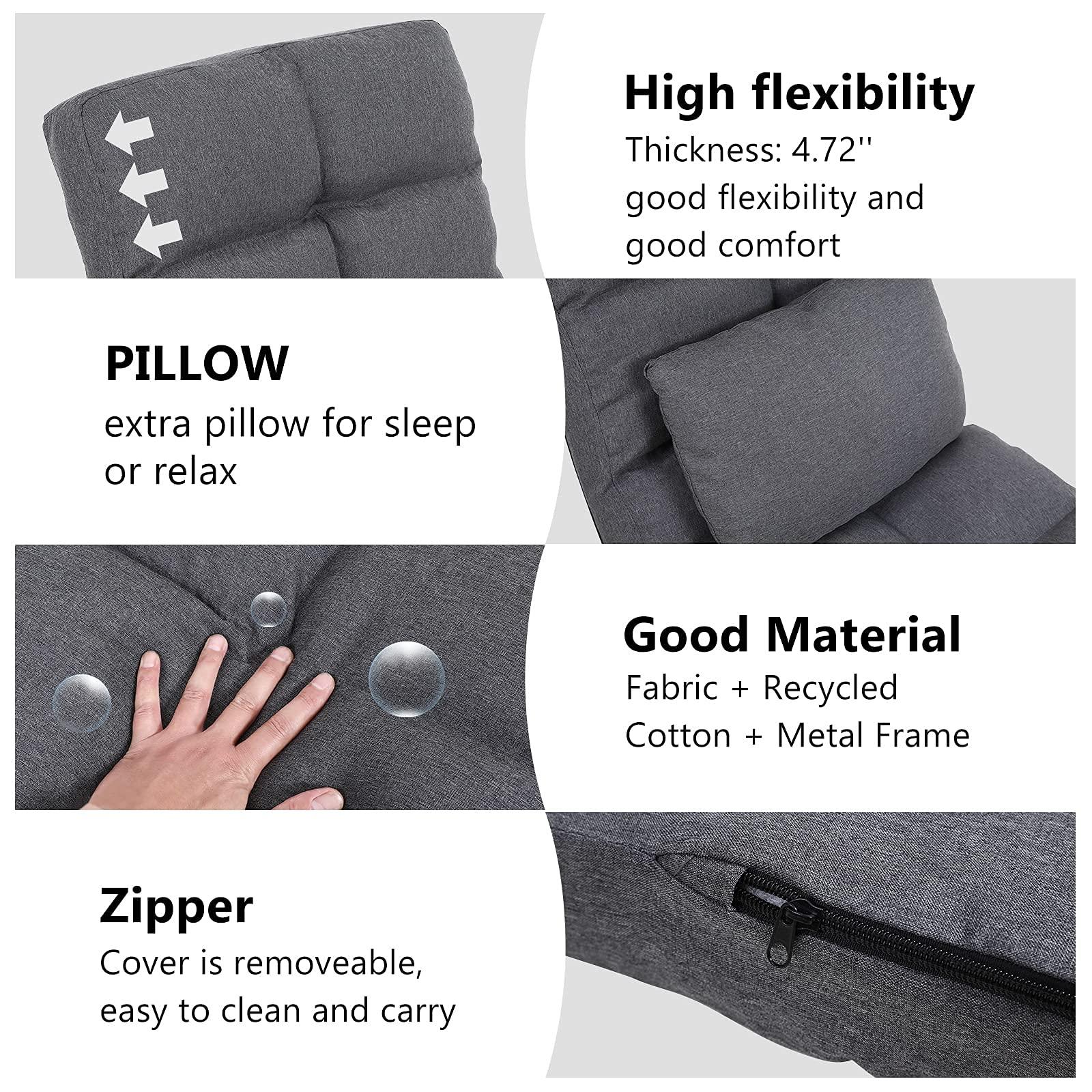 FLOGUOR FLOGUOR Chaise Lounge Indoor, 14-Position Floor Chair with Padded Pillow for Adults Kids, Folding Lazy Sofa Chair for Living Room, Bedroom, for Gaming Reading 8823GR