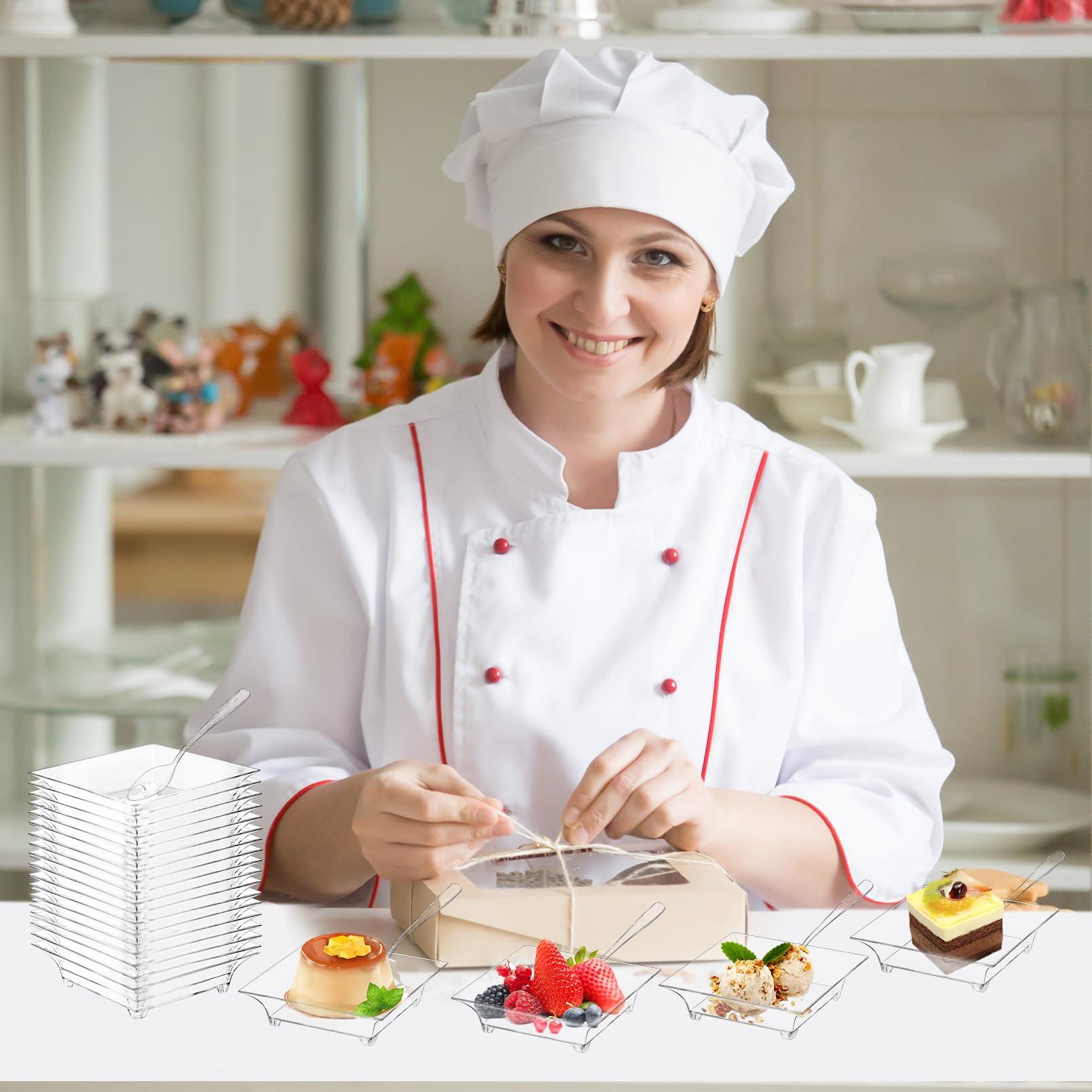 Yihurlm Yihurlm Mini Dessert Plates with Spoons,100 Pack 1 oz 2.4\" Mini Appetizer Plates,Reusable Crystal Clear Plastic Square Mini Plates for Desserts Appetizers Sauces Fruit Cake Tastings