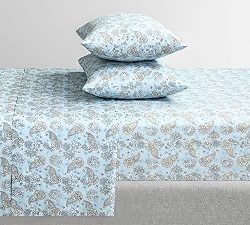FEATHER & STITCH NEW YORK Feather & Stitch Softest 100% Cotton Sheets, 300 Thread Count Percale Weave Bedding, 16\" Deep Pocket, Cooling Sheets, Breathable Bed Set, Hotel Premium Quality (Twin, Aqua Paisley)