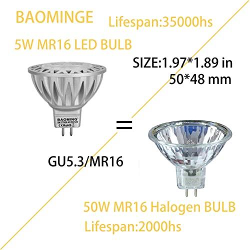 BAOMING BAOMING MR16 LED Bulb 5W, 50 Watt MR16 Halogen Equivalent, 2700K Soft Warm White,12V Low Voltage, Landscape Lighting/Track Lighting, GU5.3 Base 38° Light Not-Dimmable 6-Pack