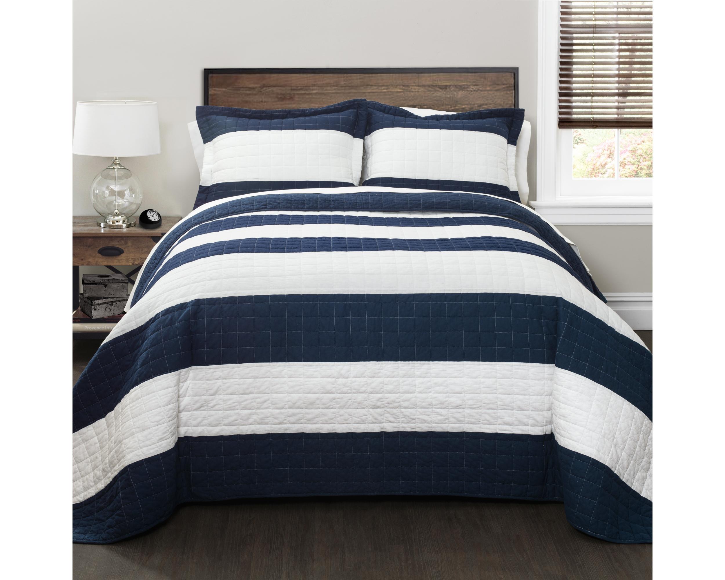 Lush Decor Lush Decor New Berlin Quilt Striped Pattern 2 Piece Bedding Set, Twin, Navy and White