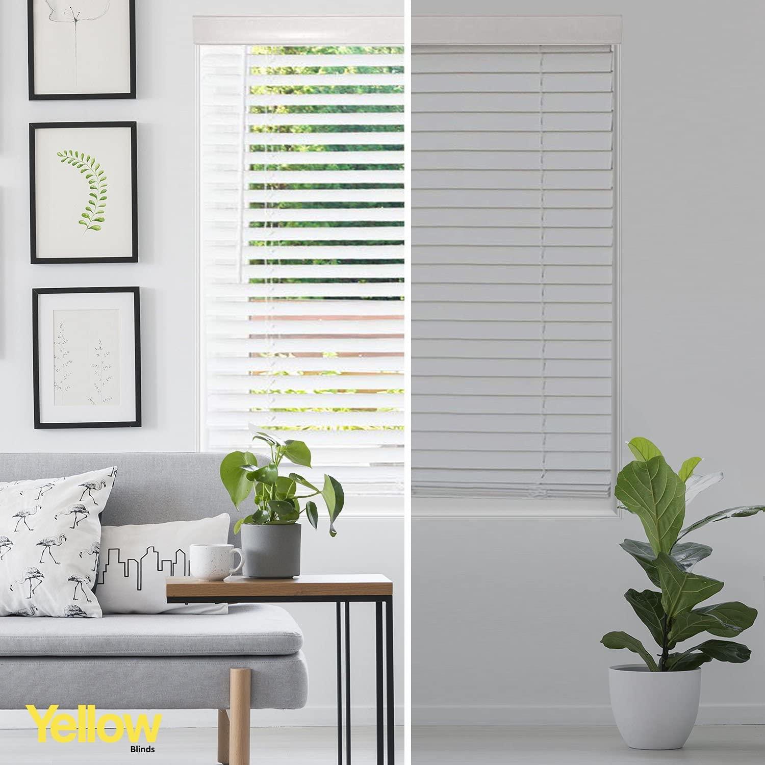 YELLOW BLINDS Faux Wood Blinds, Window Blinds, Wood Blinds, Window Shades, Window Treatments, Blinds & Shades, Window Shades for Home, Wooden Blinds, Basic White, 28.25" W X 60 by YELLOW BLINDS