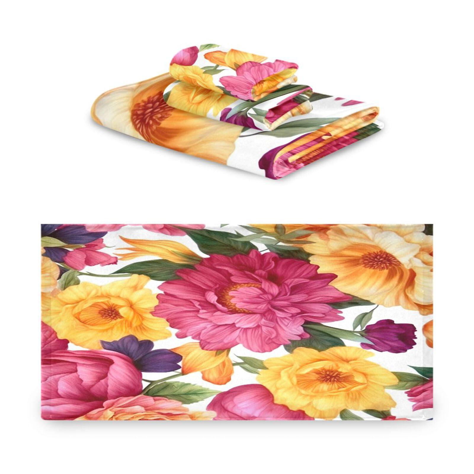 Flradish Flradish Flowers Butterflies Towels 3 Pack Bath Towels for Bathroom Set Soft Cotton Highly Absorbent Lightweight & Quickdry Towel Set 1 Bath Towel,1 Hand Towel,1 Washclothe