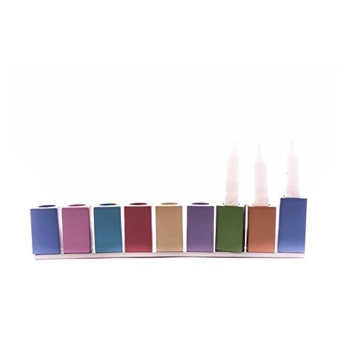 World Of Judaica Hanukkah Menorah with Assembled Colorful Candleholders- Yair Emanuel
