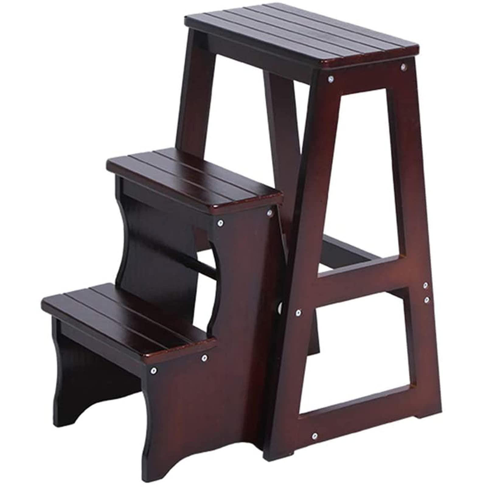 LUNEZY Folding Ladder 3-Tier Step Stool Wood Adult Foldable Bed Steps for High Beds for Adults Standing Shelf Units 300 lb Capacity