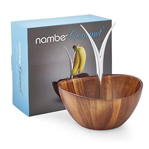 nambe nambe Fruit Tree Bowl | Fruit Basket with Banana Hanger | Large Decorative Wooden Fruit Bowl for Kitchen Counter or Centerpiece Table Décor | Made of Acacia Wood and Metal Alloy | 12-Inch
