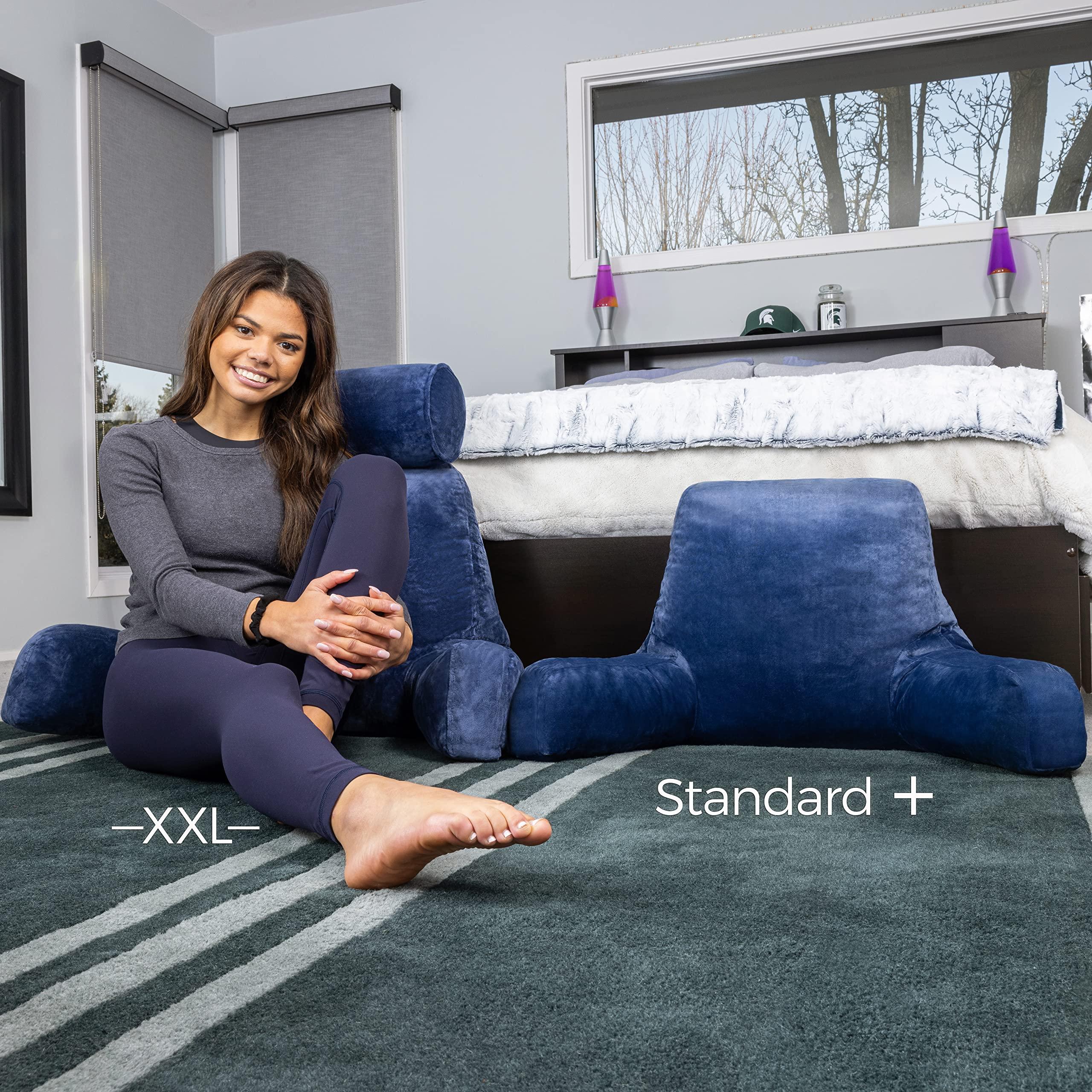 Husband Pillow Husband Pillow Dark Blue, Original Reading Pillow in Bed Rest Chair, Shredded Memory Foam Large Lounge Cushion Adult Backrest with Arms, Comfy Back Support for Sit Sitting Up, Wash/Removable Cover